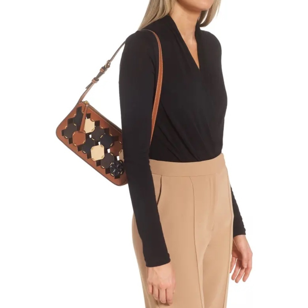 Tory Burch McGraw Die Cut Leather Wedge Hippie BOHO Shoulder Bag::RARE::NWT:: - Picture 7 of 14